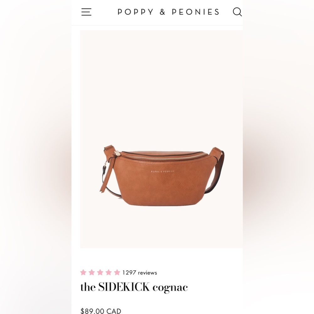 Poppy & Peonies Cognac Leather Crossbody Belt Bag